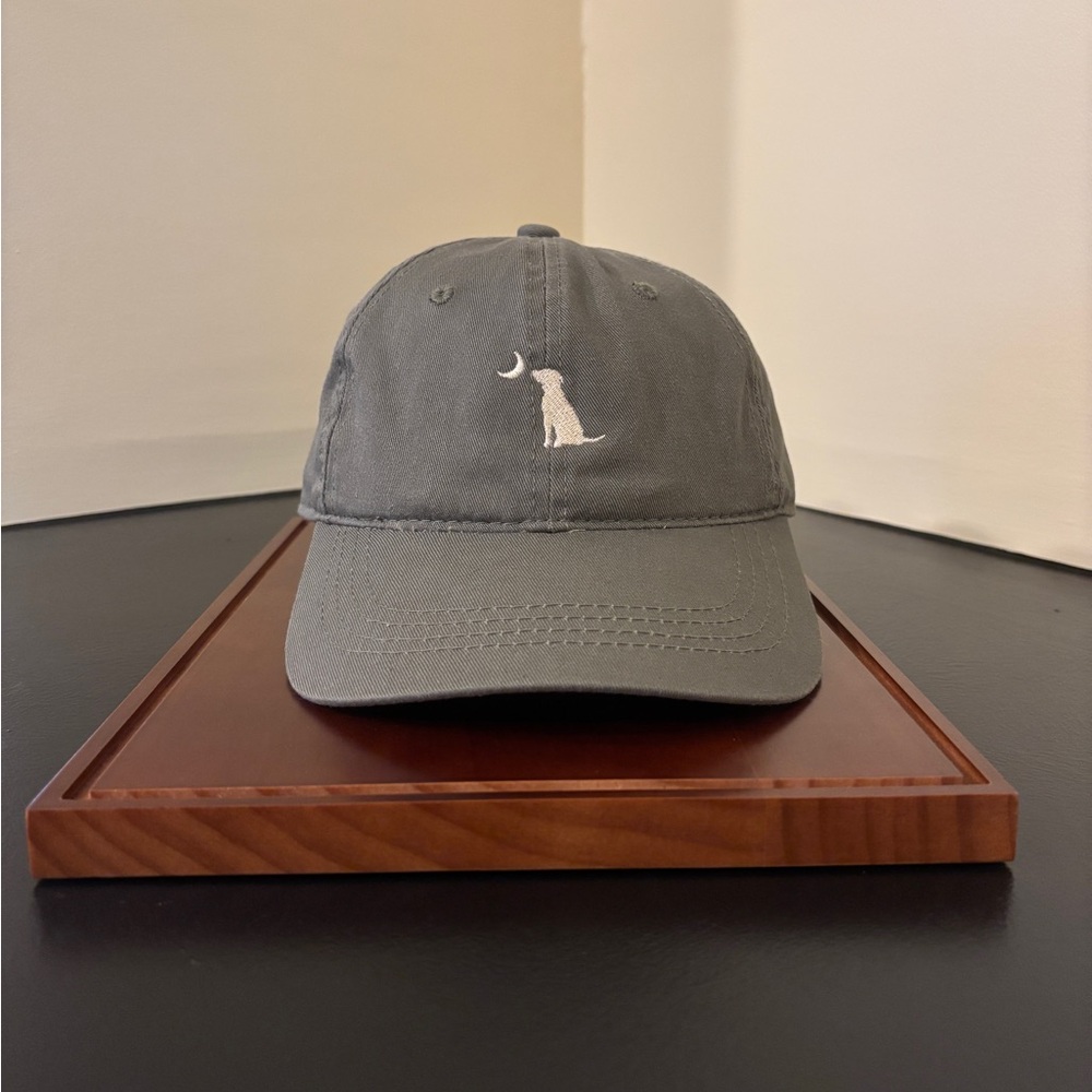 Olive Green Dad Hat with Dog and  Crescent Moon Embroidery
